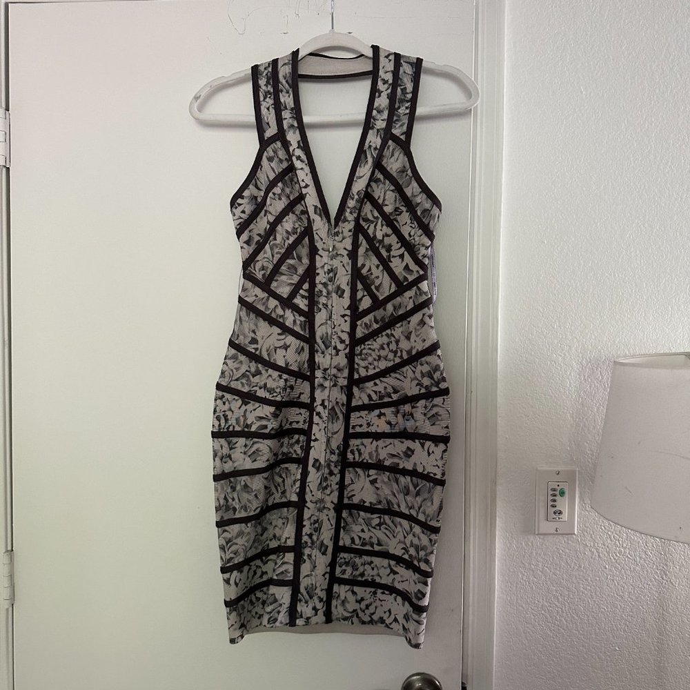 Herve Leger Paneled Halter Dress - Dove Grey Floral
